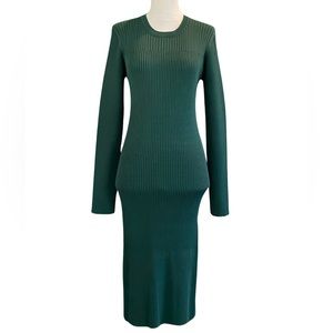 NWT Karen Millen Long Sleeve Crew Neck Ribbed Knit Green Sweater Dress Size L